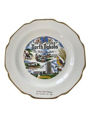 Vintage North Dakota Collectible Plate Flickertail State 10 Inches State Capitol